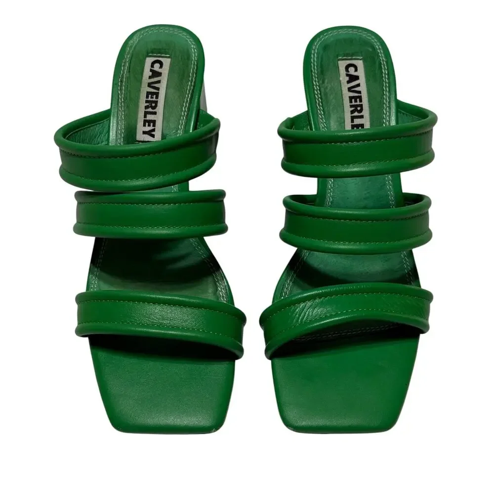 Caverley Katie Mule Heels Bright Green Leather size 38 US size 7-7.5